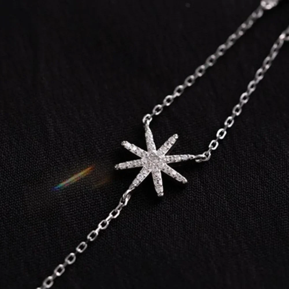 925 Sterling Silver Diamond Star Dangle Drop Lariat Dainty Minimalist Necklace - Picture 7 of 8